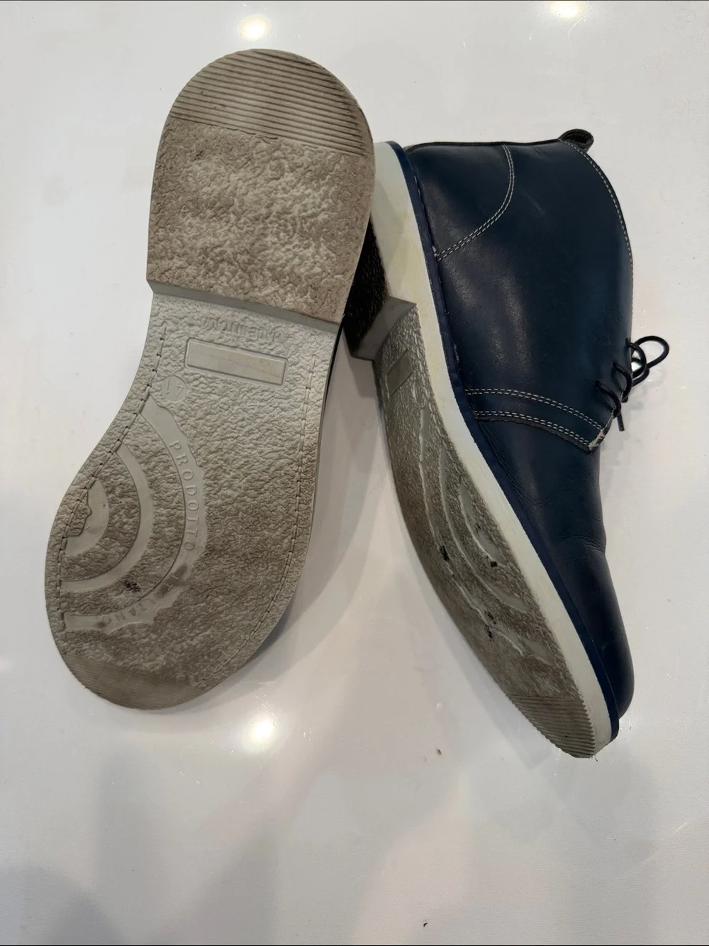 Men's Navy Leather Lace-Up Boots